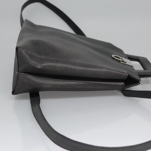 Salvatore Ferragamo Gancini Handtas Leer 2way Zwart Zilver Auth hk2026