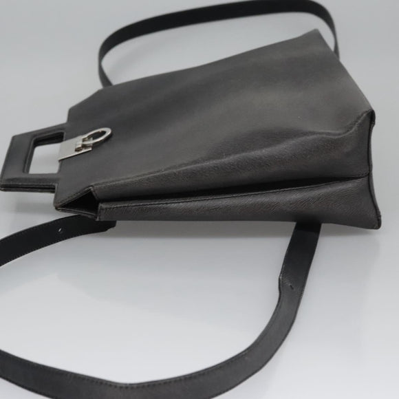 Salvatore Ferragamo Gancini Handtas Leer 2way Zwart Zilver Auth hk2026
