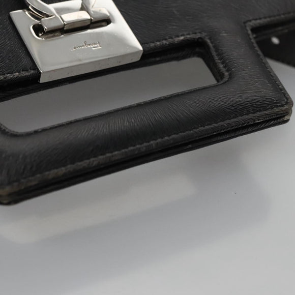 Salvatore Ferragamo Gancini Handtas Leer 2way Zwart Zilver Auth hk2026