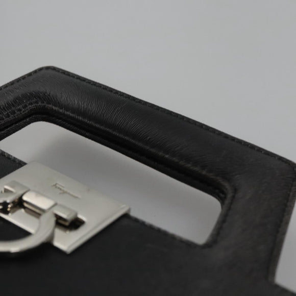 Salvatore Ferragamo Gancini Handtas Leer 2way Zwart Zilver Auth hk2026