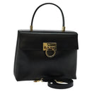Salvatore Ferragamo Gancini Hand Bag Leather 2way Black Gold Auth hk2029-1