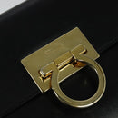 Salvatore Ferragamo Gancini Hand Bag Leather 2way Black Gold Auth hk2029-17
