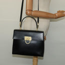 Salvatore Ferragamo Gancini Hand Bag Leather 2way Black Gold Auth hk2029-23
