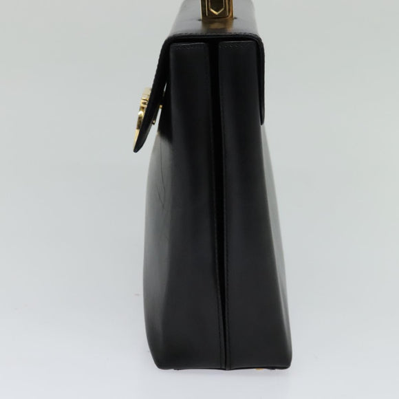 Salvatore Ferragamo Gancini Hand Bag Leather 2way Black Gold Auth hk2029