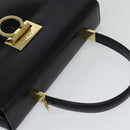 Salvatore Ferragamo Gancini Hand Bag Leather 2way Black Gold Auth hk2029-6