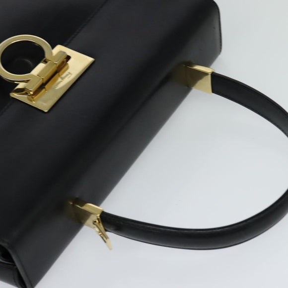 Salvatore Ferragamo Gancini Hand Bag Leather 2way Black Gold Auth hk2029