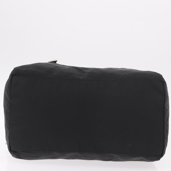 PRADA Hand Bag Nylon Enamel Black Khaki Silver Auth hk2037