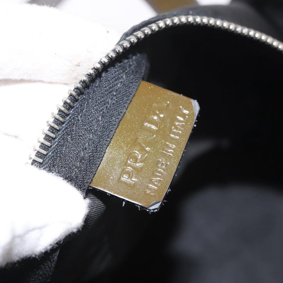 PRADA Hand Bag Nylon Enamel Black Khaki Silver Auth hk2037
