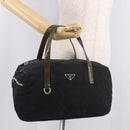 PRADA Hand Bag Nylon Enamel Black Khaki Silver Auth hk2037-24