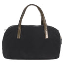 PRADA Hand Bag Nylon Enamel Black Khaki Silver Auth hk2037-2