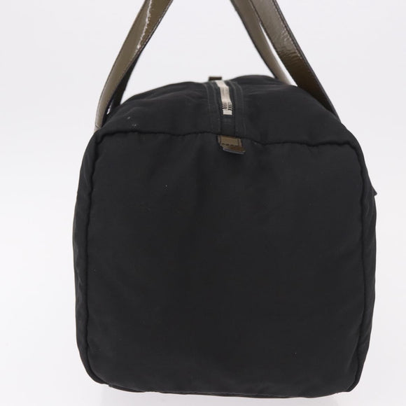 PRADA Hand Bag Nylon Enamel Black Khaki Silver Auth hk2037
