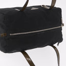 PRADA Hand Bag Nylon Enamel Black Khaki Silver Auth hk2037-6