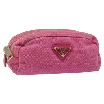 PRADA Pouch Canvas Pink Gold Auth hk2039