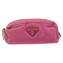 PRADA Pouch Canvas Pink Gold Auth hk2039 - 0