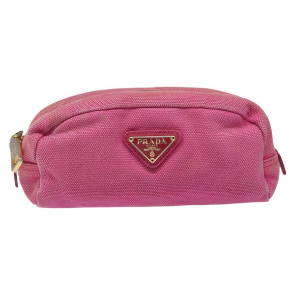 PRADA Pouch Canvas Pink Gold Auth hk2039