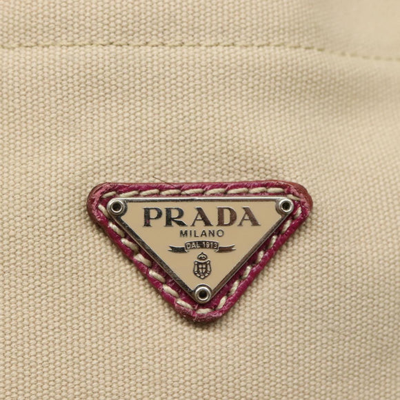 PRADA Tote Bag Canvas Suede Beige Purple Silver Auth hk2041