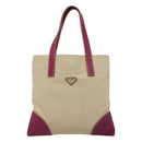 PRADA Tote Bag Canvas Suede Beige Purple Silver Auth hk2041-13