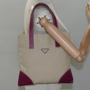 PRADA Tote Bag Canvas Suede Beige Purple Silver Auth hk2041-20