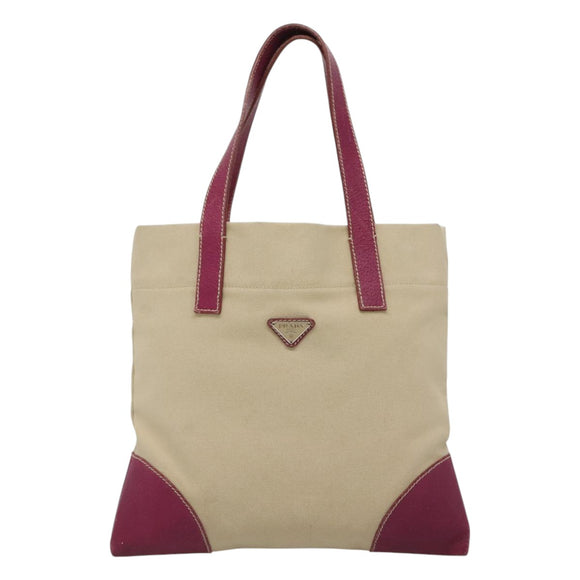 PRADA Tote Bag Canvas Suede Beige Purple Silver Auth hk2041