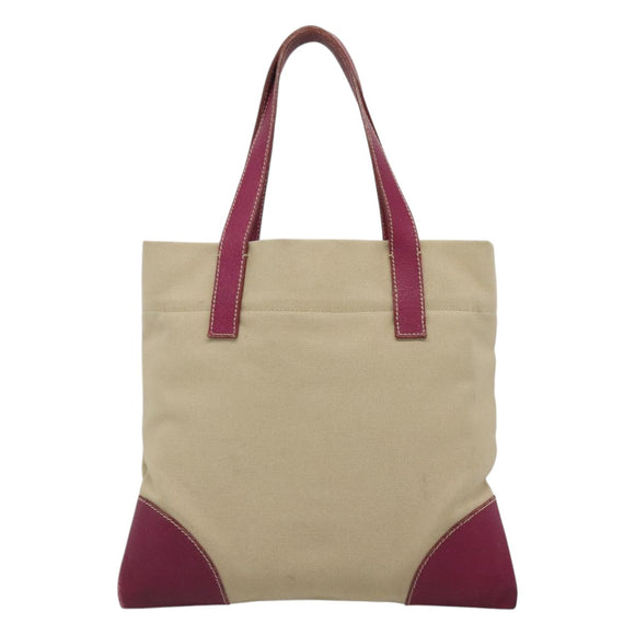 PRADA Tote Bag Canvas Suede Beige Purple Silver Auth hk2041