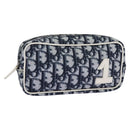 Christian Dior Trotter Canvas Pouch PVC Navy White Silver Auth hk2047-1