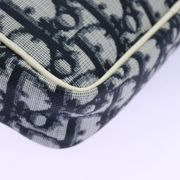 Christian Dior Trotter Canvas Pouch PVC Navy White Silver Auth hk2047