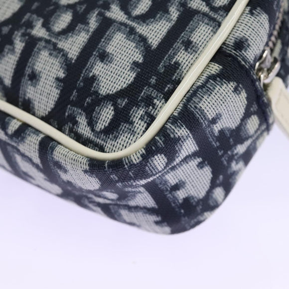 Christian Dior Trotter Canvas Pouch PVC Navy White Silver Auth hk2047