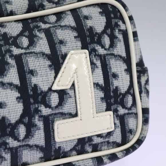 Christian Dior Trotter Canvas Pouch PVC Navy White Silver Auth hk2047