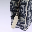 Christian Dior Trotter Canvas Pouch PVC Navy White Silver Auth hk2047-13