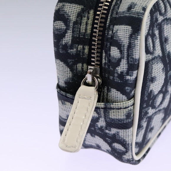 Christian Dior Trotter Canvas Pouch PVC Navy White Silver Auth hk2047