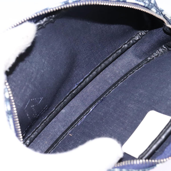 Christian Dior Trotter Canvas Pouch PVC Navy White Silver Auth hk2047