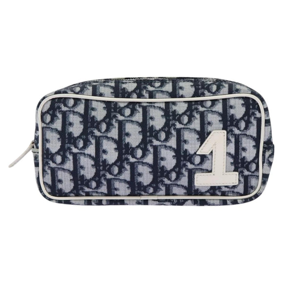 Christian Dior Trotter Canvas Pouch PVC Navy White Silver Auth hk2047