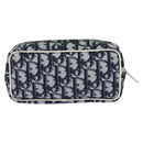 Christian Dior Trotter Canvas Pouch PVC Navy White Silver Auth hk2047-3