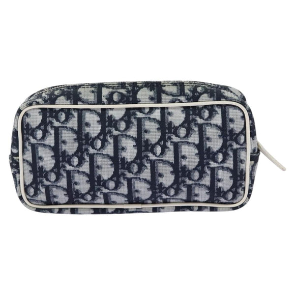 Christian Dior Trotter Canvas Pouch PVC Navy White Silver Auth hk2047