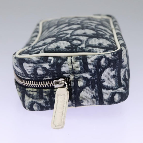 Christian Dior Trotter Canvas Pouch PVC Navy White Silver Auth hk2047