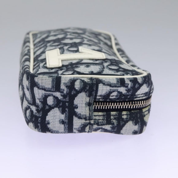 Christian Dior Trotter Canvas Pouch PVC Navy White Silver Auth hk2047
