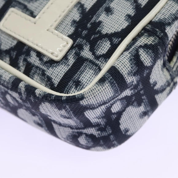 Christian Dior Trotter Canvas Pouch PVC Navy White Silver Auth hk2047