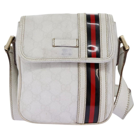 GUCCI GG Supreme Sherry Line Shoulder Bag PVC White Gold 147668 Auth hk2049