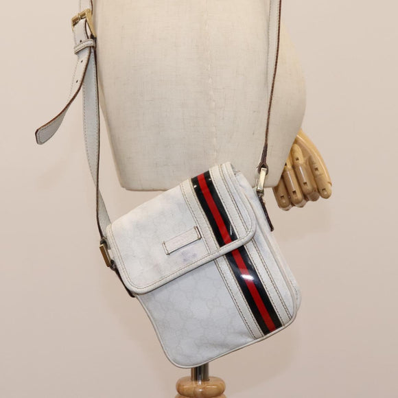 GUCCI GG Supreme Sherry Line Shoulder Bag PVC White Gold 147668 Auth hk2049