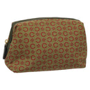 CELINE C Macadam Canvas Accessory Pouch Beige Red gold Auth hk2051-1