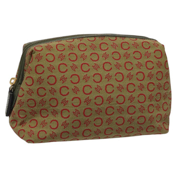 CELINE C Macadam Canvas Accessory Pouch Beige Red gold Auth hk2051
