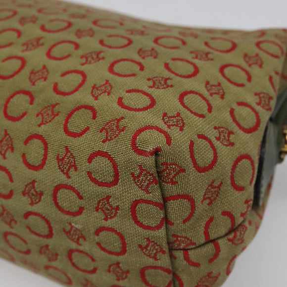 CELINE C Macadam Canvas Accessory Pouch Beige Red gold Auth hk2051