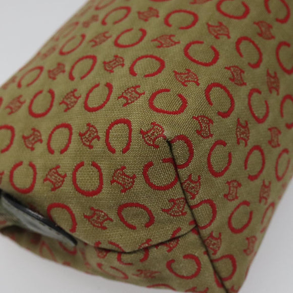 CELINE C Macadam Canvas Accessory Pouch Beige Red gold Auth hk2051