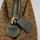 CELINE C Macadam Canvas Accessory Pouch Beige Red gold Auth hk2051-8