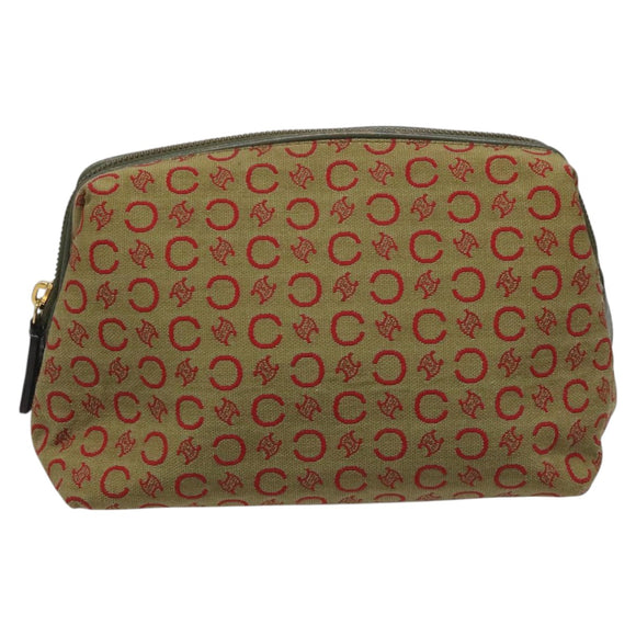 CELINE C Macadam Canvas Accessory Pouch Beige Red gold Auth hk2051