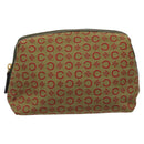 CELINE C Macadam Canvas Accessory Pouch Beige Red gold Auth hk2051-13