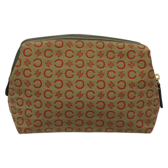 CELINE C Macadam Canvas Accessory Pouch Beige Red gold Auth hk2051