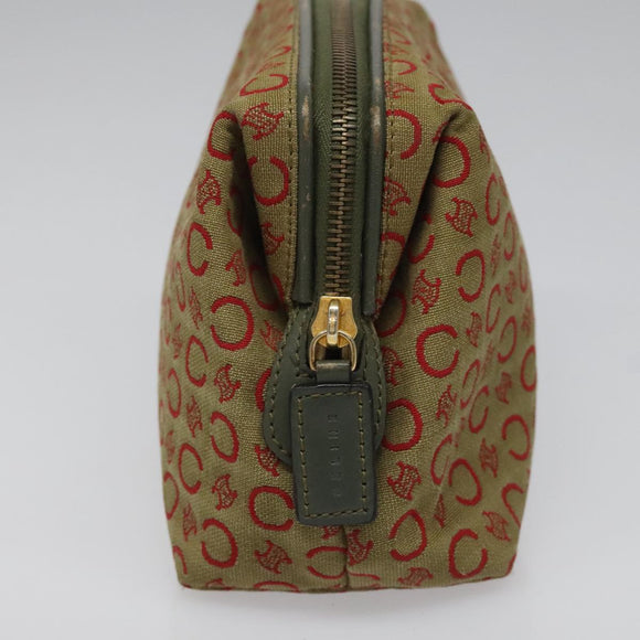 CELINE C Macadam Canvas Accessory Pouch Beige Red gold Auth hk2051