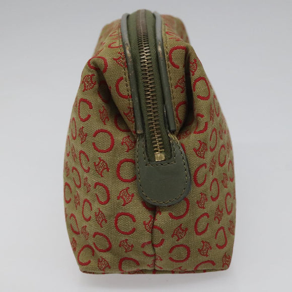 CELINE C Macadam Canvas Accessory Pouch Beige Red gold Auth hk2051
