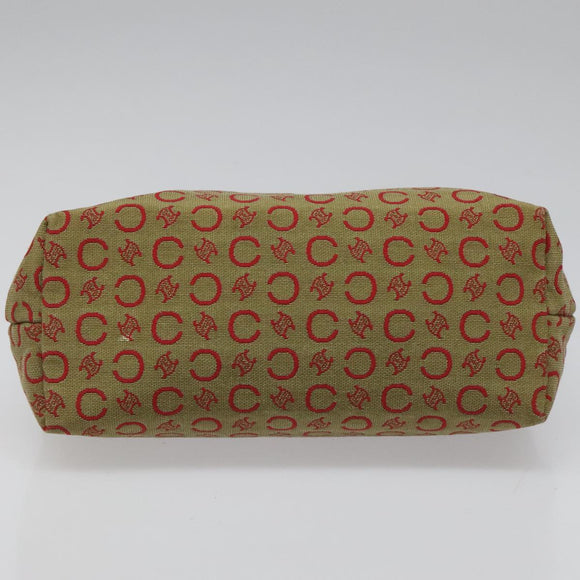 CELINE C Macadam Canvas Accessory Pouch Beige Red gold Auth hk2051